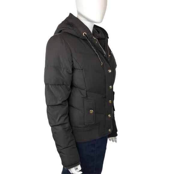 Juicy Couture Puffer Down Jacket Hoodie Coat Brown & Gold Hardware - Picture 3 of 13